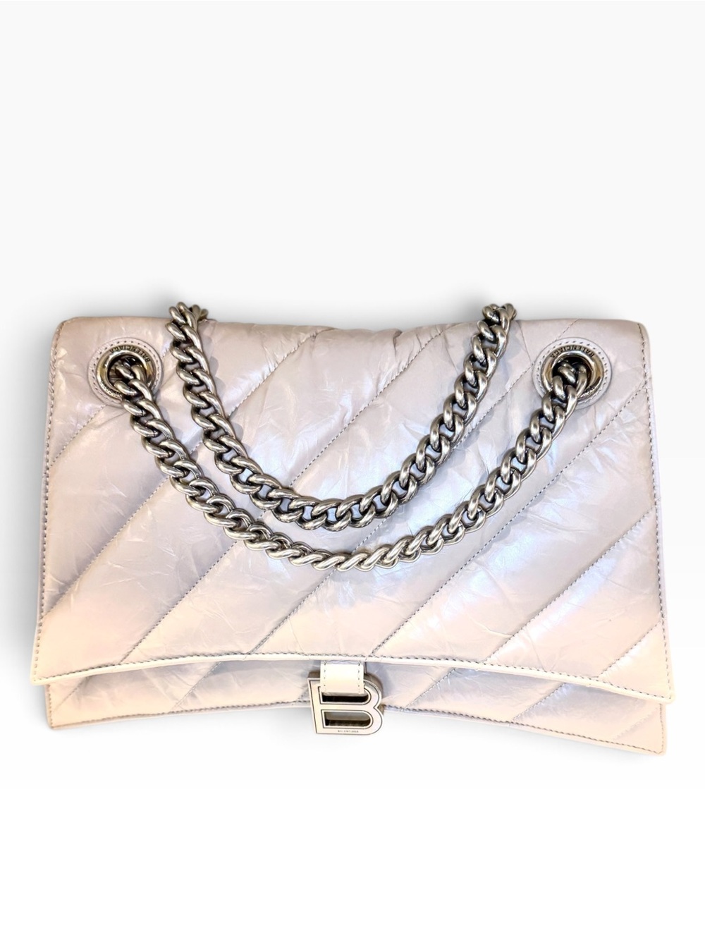 Brand New Balenciaga  Medium Crush Quilted Leather Shoulder Bag in Taupe Beige